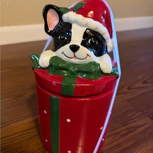 Christmas Boston terrier Dog in Santa Hat Cookie Jar